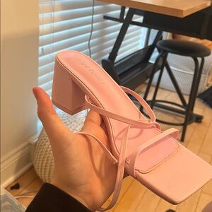 Pink Strappy Block Heel Sandals